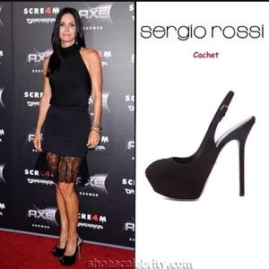 Sergio Rossi platform sling back black suede